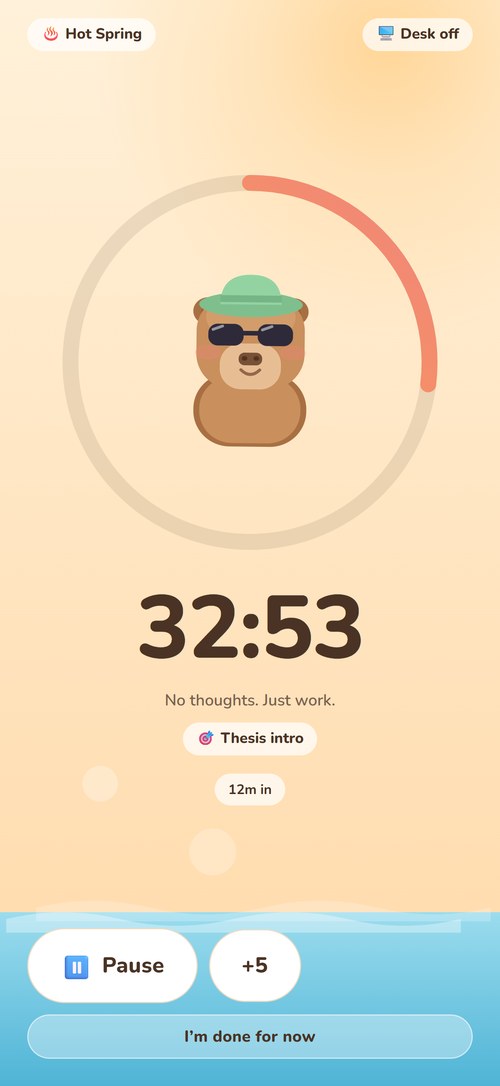 Work Capy — a session in progress with the timer ring